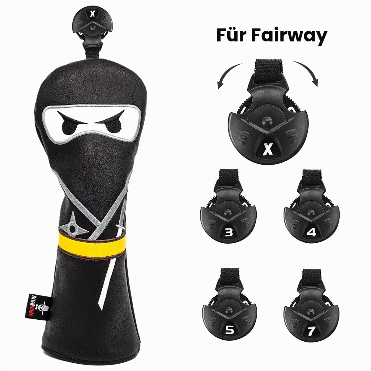 Golfschlägerhaube, 3 Holzschlägerhaube, Ninja-Design, Magnetverschluss, Elegante Stickerei, Premium-Leder, Fahrer, Fairway-Holz, Hybrid-Klinge, Schlägel, Putterabdeckung, Holzkopfabdeckung