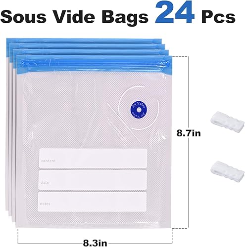 Miniatura 2 de Sous Vide - 24 bolsas selladoras al vacío con cremallera de 8 x 9 pulgadas para alimentos, bolsas reutilizables de sellado al vacío con clips de
