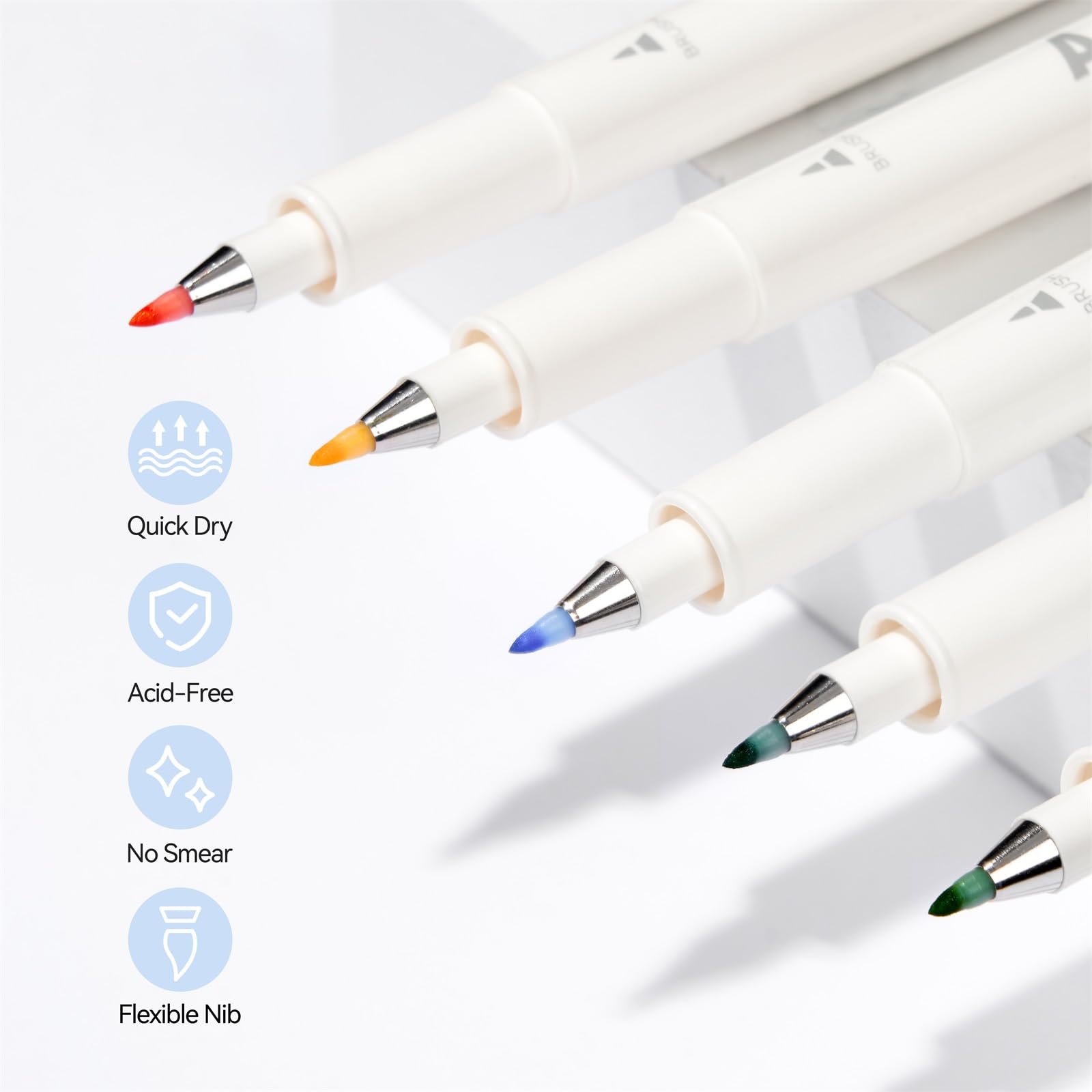 Arrtx Brush Tip Marker Pens, 24 Colors Brush Pens with Flexible Tip, Water Based Assorted Colors for Adult Hand Lettering Journaling Calligraphy Drawing Writing image 5