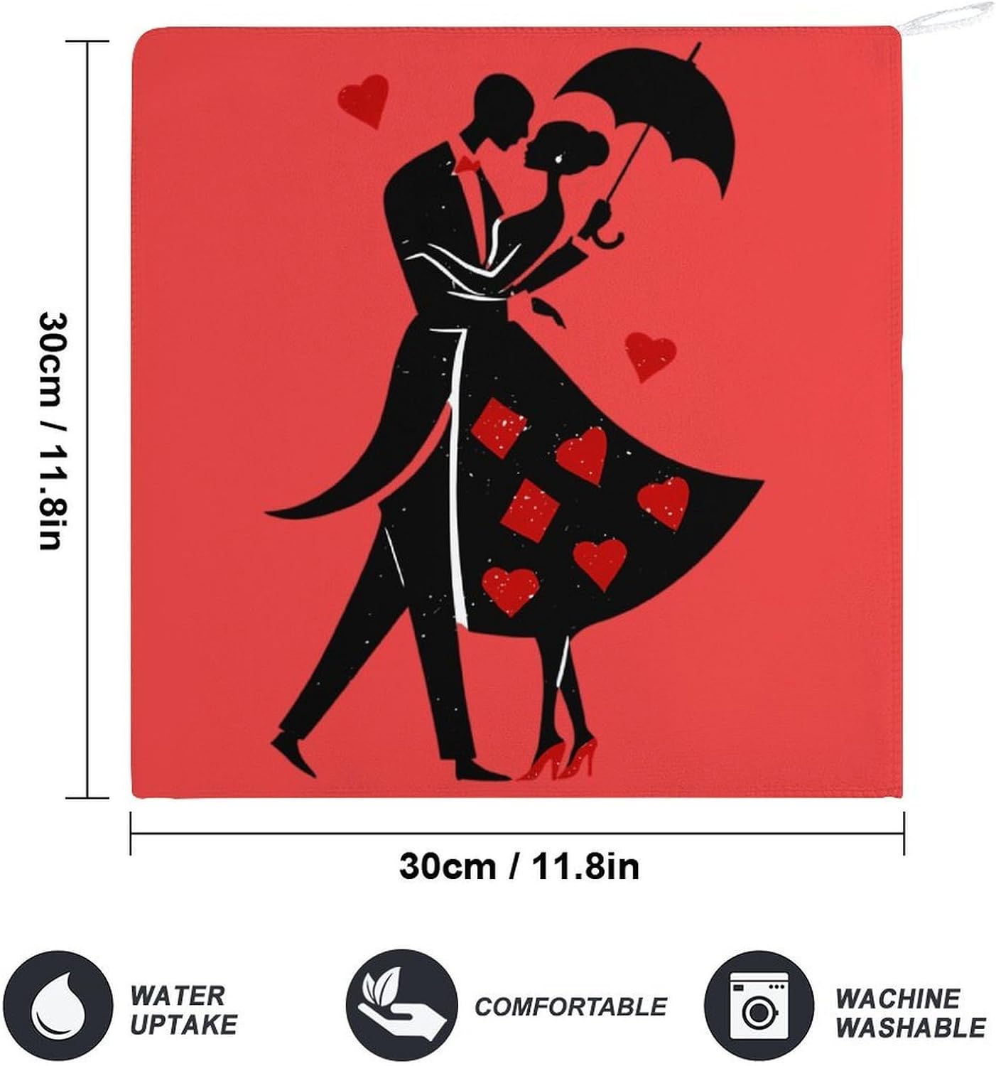 Couple in Love Umbrella Hearts Hand Towels for Bathroom Handkerchief | Absorbent,with Hanging Loop,Kitchen Towels,for Home Hotel,Soft