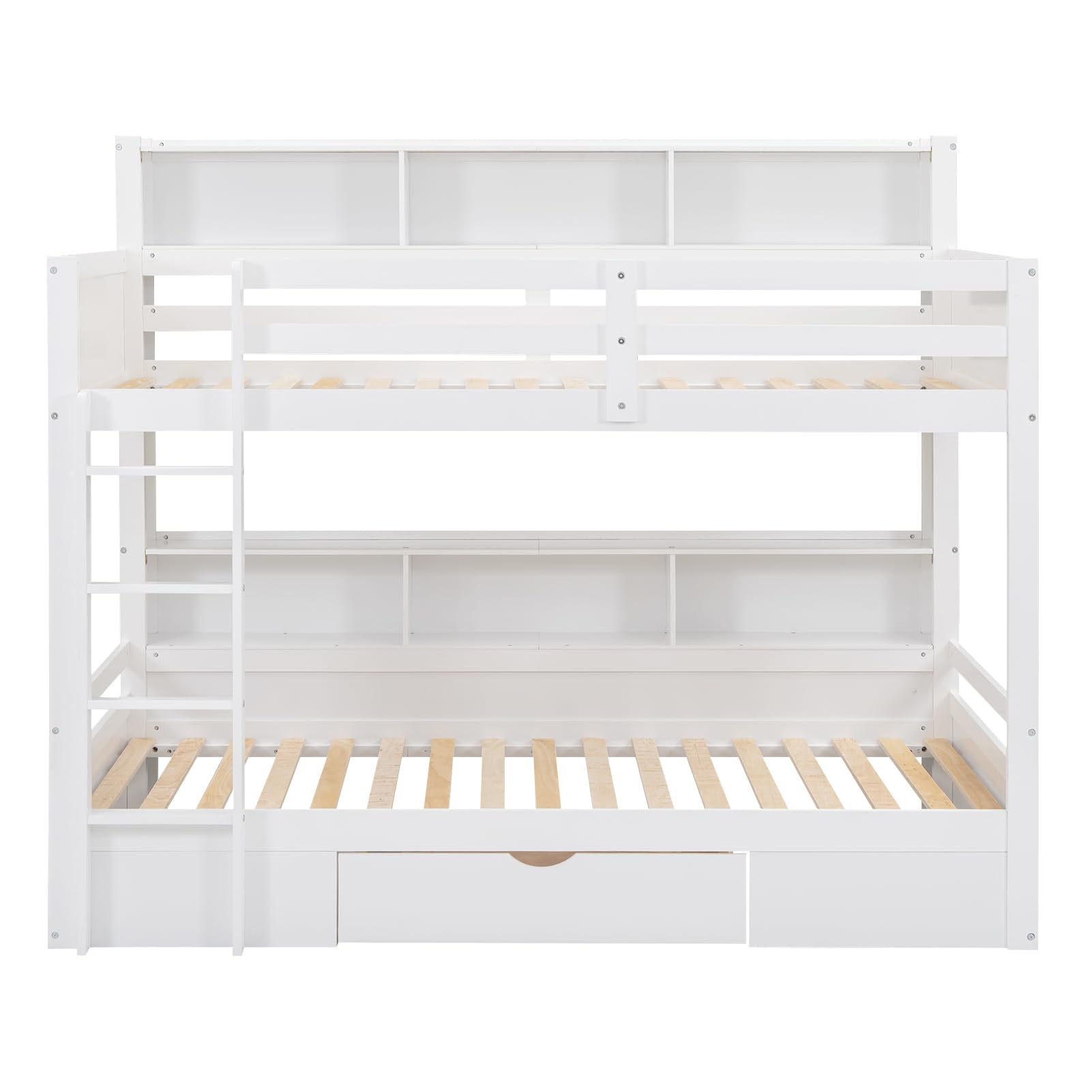 Idemon - Letto a castello, 90 x 200 cm, con letti singoli, cassetti e vani portaoggetti, letti per bambini (bianco)