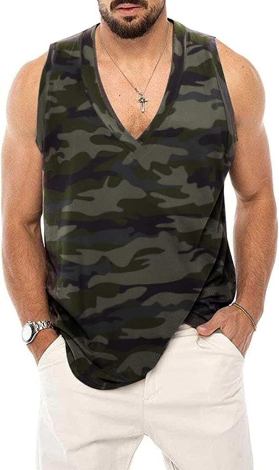 Miniatura 2 de Men's Casual Tank Tops Sleeveless V Neck T Shirts Gym Shirts for Workout Summer Beach Tanks