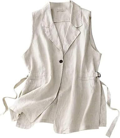 MINTLIMIT Womens Linen Vest Casual Sleeveless Blazers Lightweight Cotton Cardigan Spring Summer Jacket Waistcoat