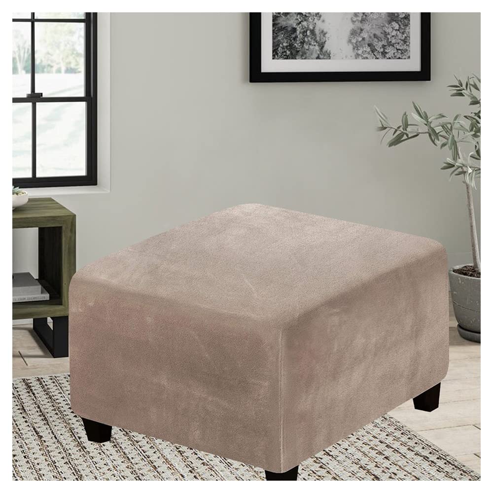 Elysysrl #21 Square Ottoman Cover Stretch Stool Slipcover, Soft Velvet/Jacquard Ottoman Footstool Protect Anti-Slip Foot Stool Covers Pouffe Cover With Elastic Bottom, Washable ( Color : Size : 55X55cm/22X22
