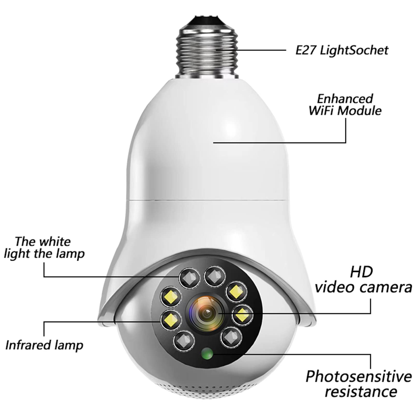 E27 5G Ampoule Caméra De Surveillance Wifi Caméra Vidéo Intérieure Moniteur De Sécurité À Domicile Vision Nocturne Couleur Automatique Caméra De Suivi Humain