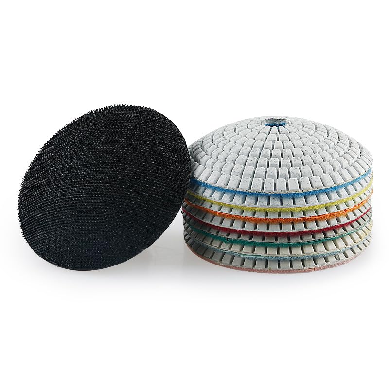 LOZLIN 8-Piece 5/8-11 Thread Curved Diamond Polishing Pad Set with Backer Discs for Marble Granite Stone Care (Convex Bowl Shape)
