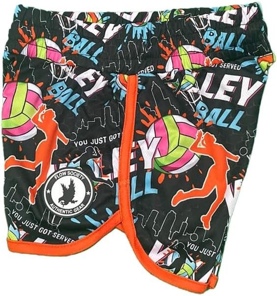 Flow Society Served Volleyball Girls Athletic Shorts - Gym - Sports - Activewear - Patterned-Basketball-Lacrosse-Soccer-Black