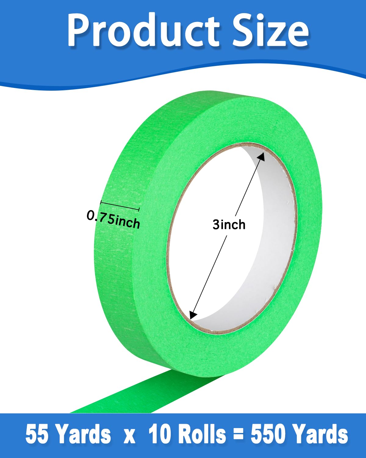 GEYYANG Automotive Masking Tape - Heat Resistant Green Painters Tape for Auto Body Spray Painting, Multi-Surface Painters Tape for DIY, Labeling, Art, Car, 0.75 inch x 55 Yards, 10 Rolls