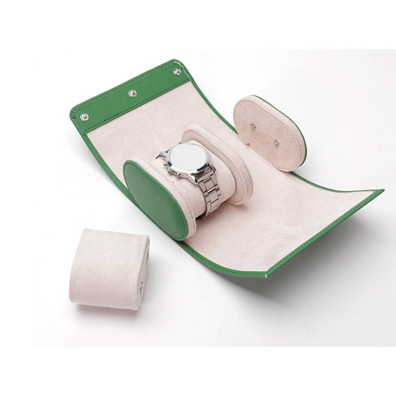 Caja de Almacenamiento portátil for Reloj con 2 Ranuras, Bolsa Enrollable for Reloj de Cuero PU, Organizador de Reloj Coleccionable, Accesorios, Regalo de cumpleaños Verde
