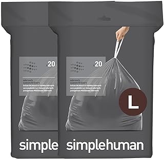 simplehuman Code L 40 Count, Genuine Custom Fit Liners, Drawstring Trash Bags in Dispenser Packs, 18 Liter / 4.7 Gallon