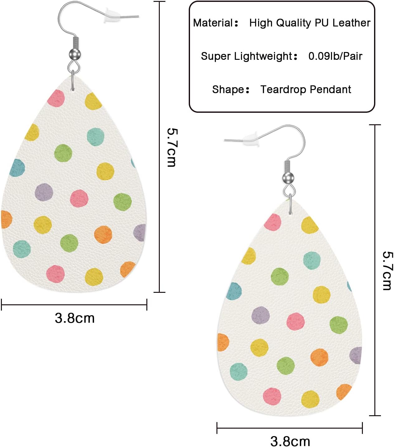 Colorful Dots Leather Teardrop Earrings Abstract Bubble Dot Circle Geometry Faux Leather Water Drop Earrings Jewelry For Women Friends Wedding - Image 2
