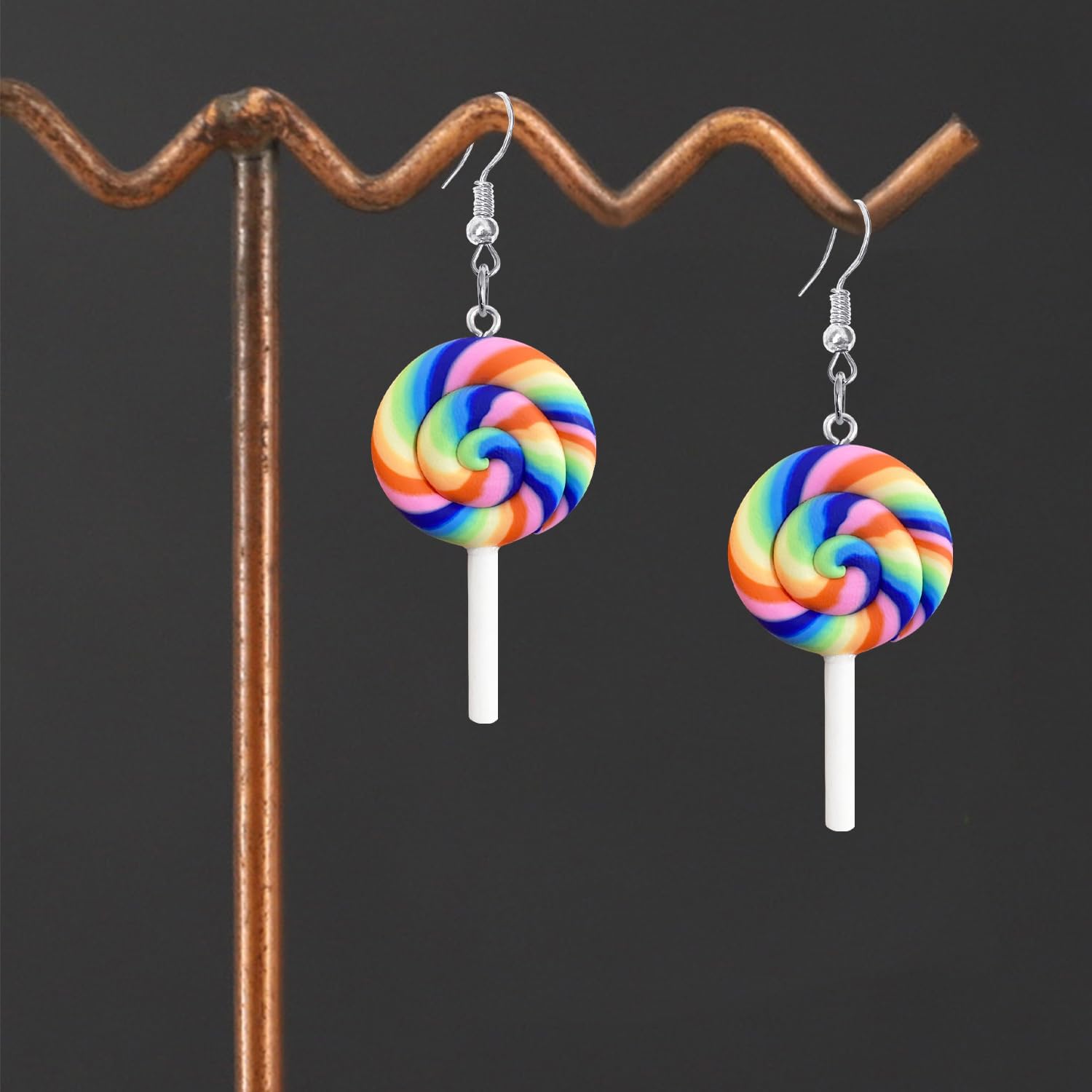 Creative Lollipop Rotating Contrasting Dangle Drop Earrings Lovely Personalized Candy Colorful Cartoon Rainbow Resin Dangle Drop Earrings for Women Jewelry Gifts - Image 6