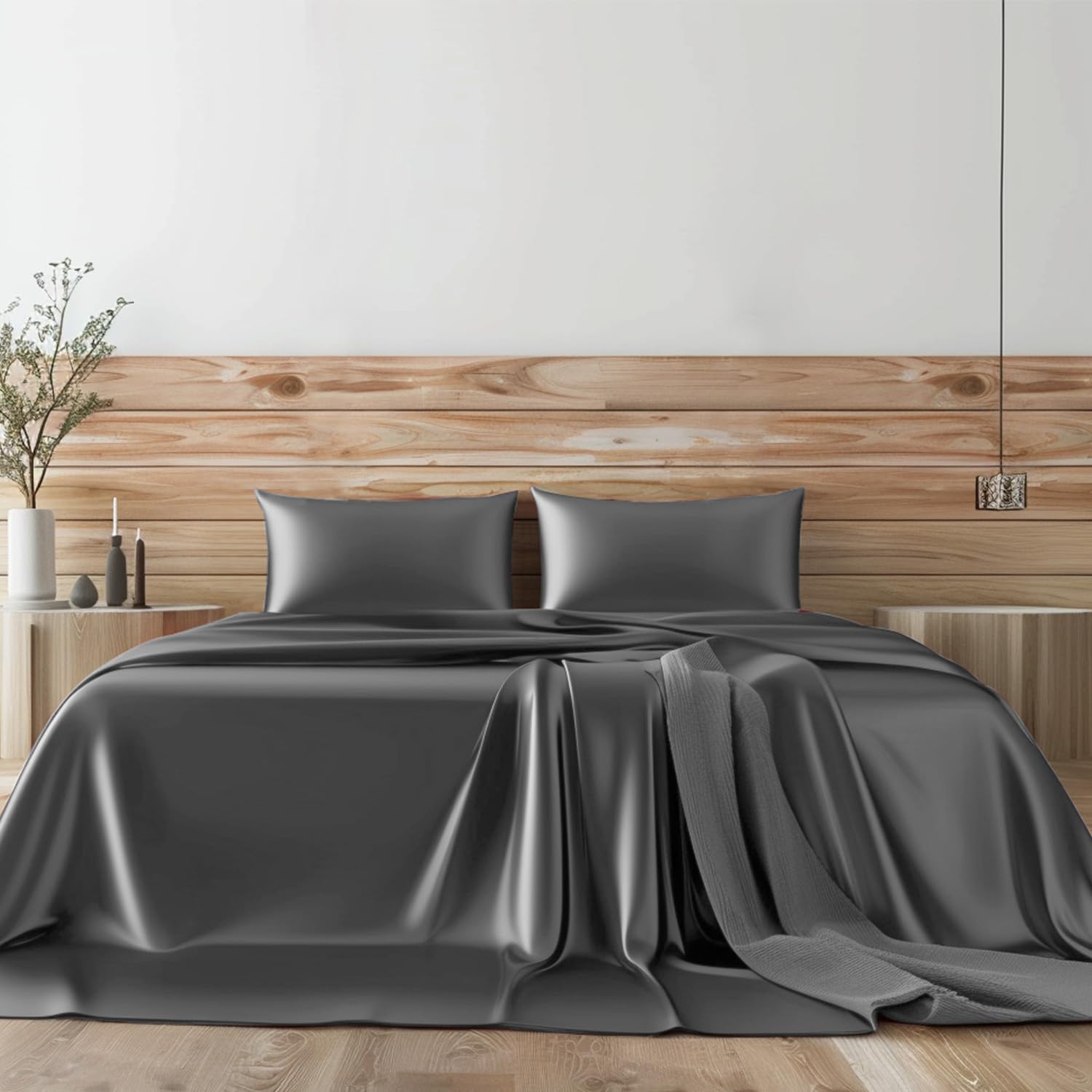Towne Queen Size 4-Piece Sheet Set 25 Momme Superfine Mulberry Silk with a Glossy Finish Bed Sheets Set