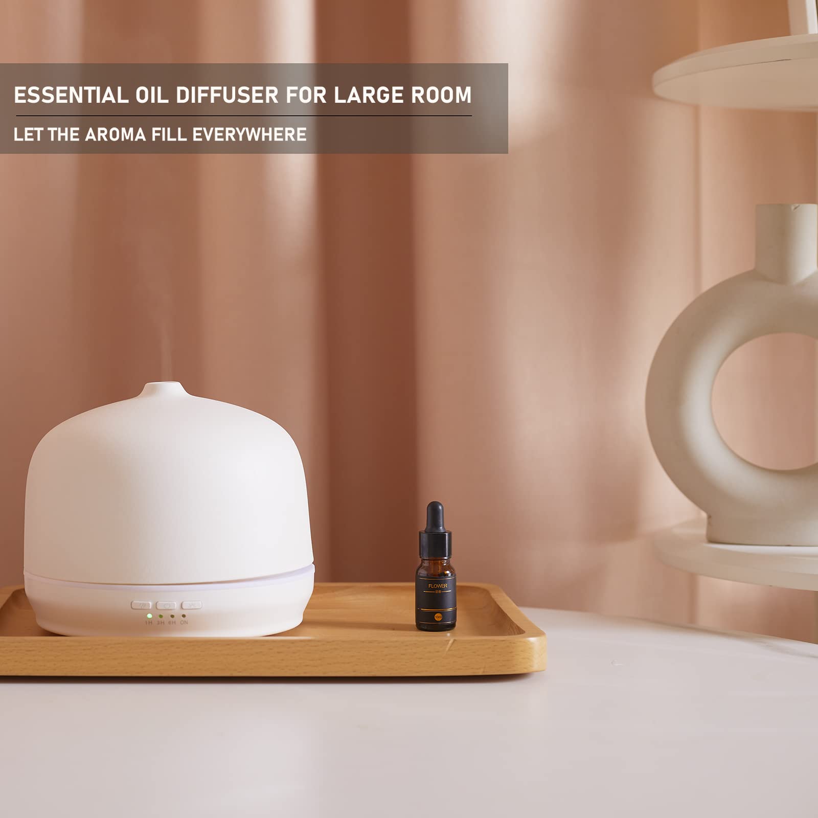 Diffusori di oli essenziali per aromaterapia per la casa grande stanza, diffusore d'aria in ceramica diffusore di aromi ad ultrasuoni 500 ml con temporizzazione: bianco