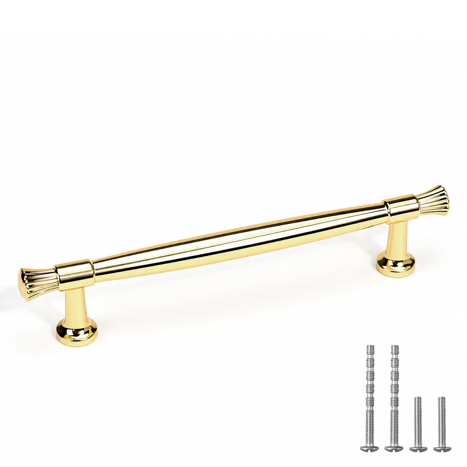 Yagu Polished Brass 6 Pack Kitchen Cabinet Pulls 5 Inch(128Mm) Hole Center Unlacquered Gold Dresser Drawer Handles Shiny Furniture Hardware For Cupboard Wardrobe Closet Vanity