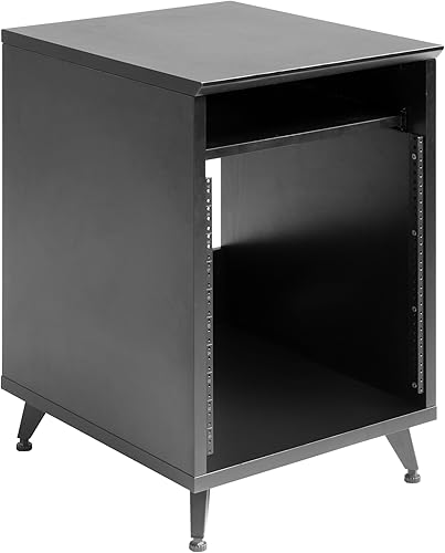 Gator Frameworks Serie Elite 10U Estantería de Estudio para Escritorio con Bandeja Deslizante y Pasaje de Cables Posterior, Acabado Negro