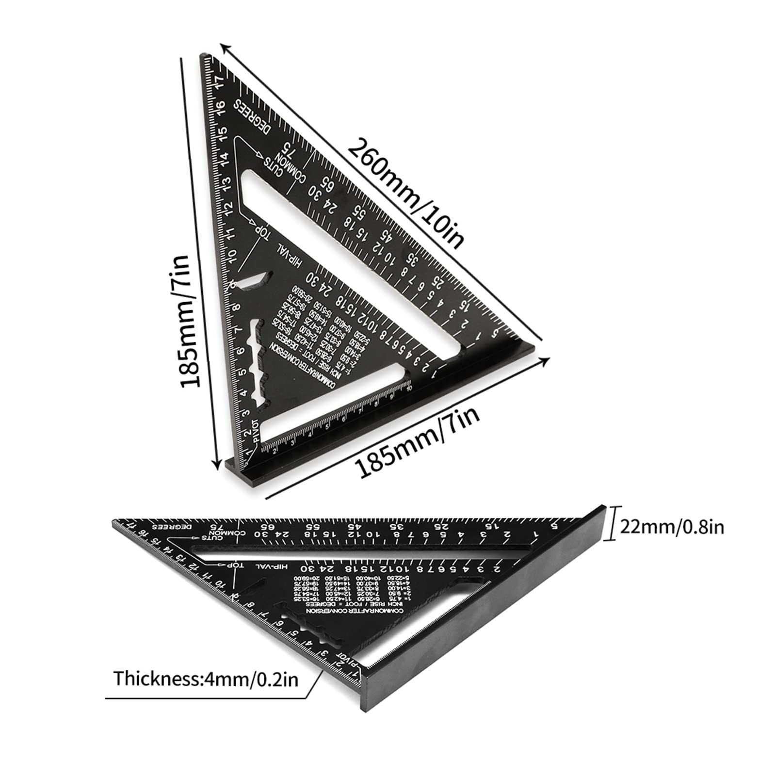 Goniometro, Righello Triangolare da 7 Pollici, Righello Quadrato a 90 Gradi, Strumento di misurazione per la Lavorazione del Legno.