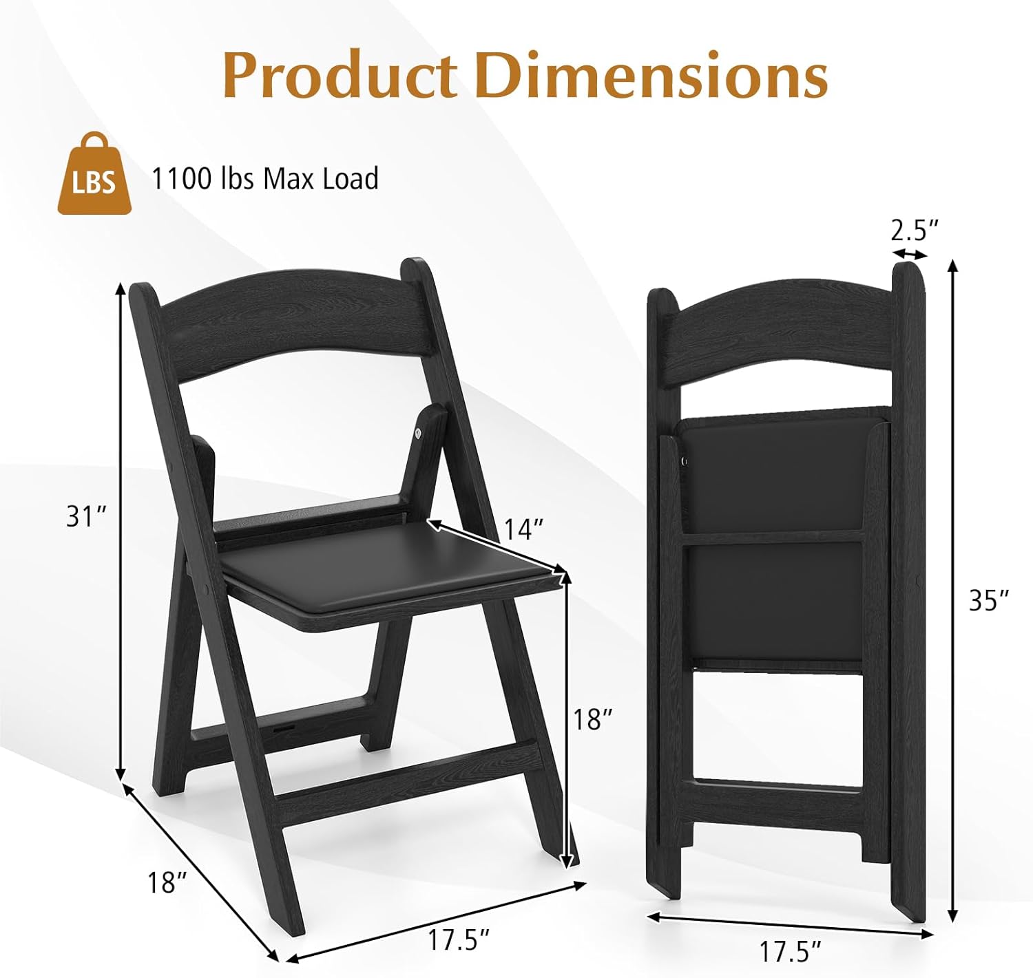 Giantex 4-Pack Folding Chairs, Portable Resin Event Chairs with Padded Seat, All-Weather Resin Frame, 1100 lbs Static Capacity, Lightweight Foldable Chair for Office, Wedding, Party, Outdoor