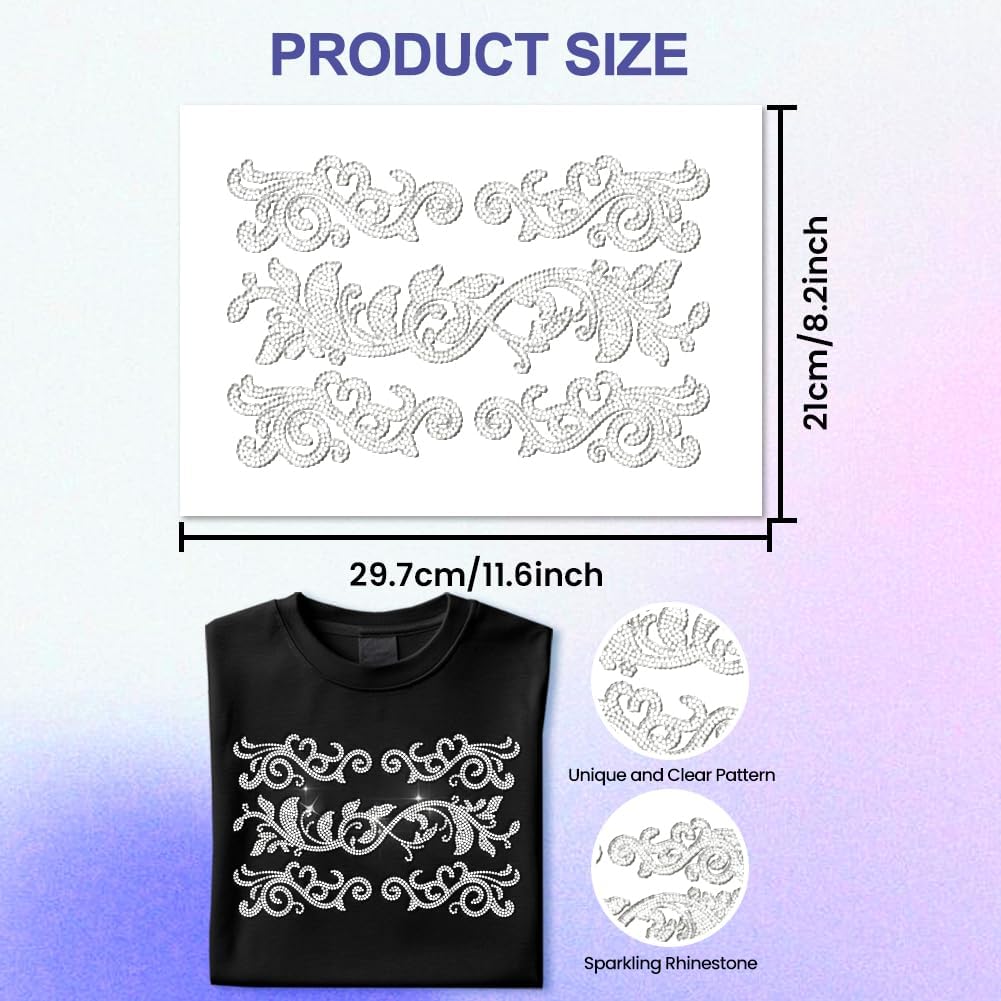 ANATTASOUL White Rhinestone Iron on Transfer Fringe Leaves Bling Diamond Hotfix Patches for Clothes, 11.6"x8.2" Large Iron On Sequin Applique for Jeans Jacket Caps Bag T-Shirts Shoes DIY Decor
