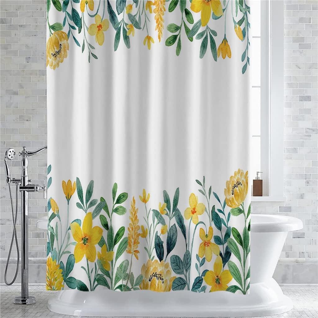 Spring Yellow Flower Watercolor Shower Curtains Waterproof Polyester Bath Curtain Bathroom Decor