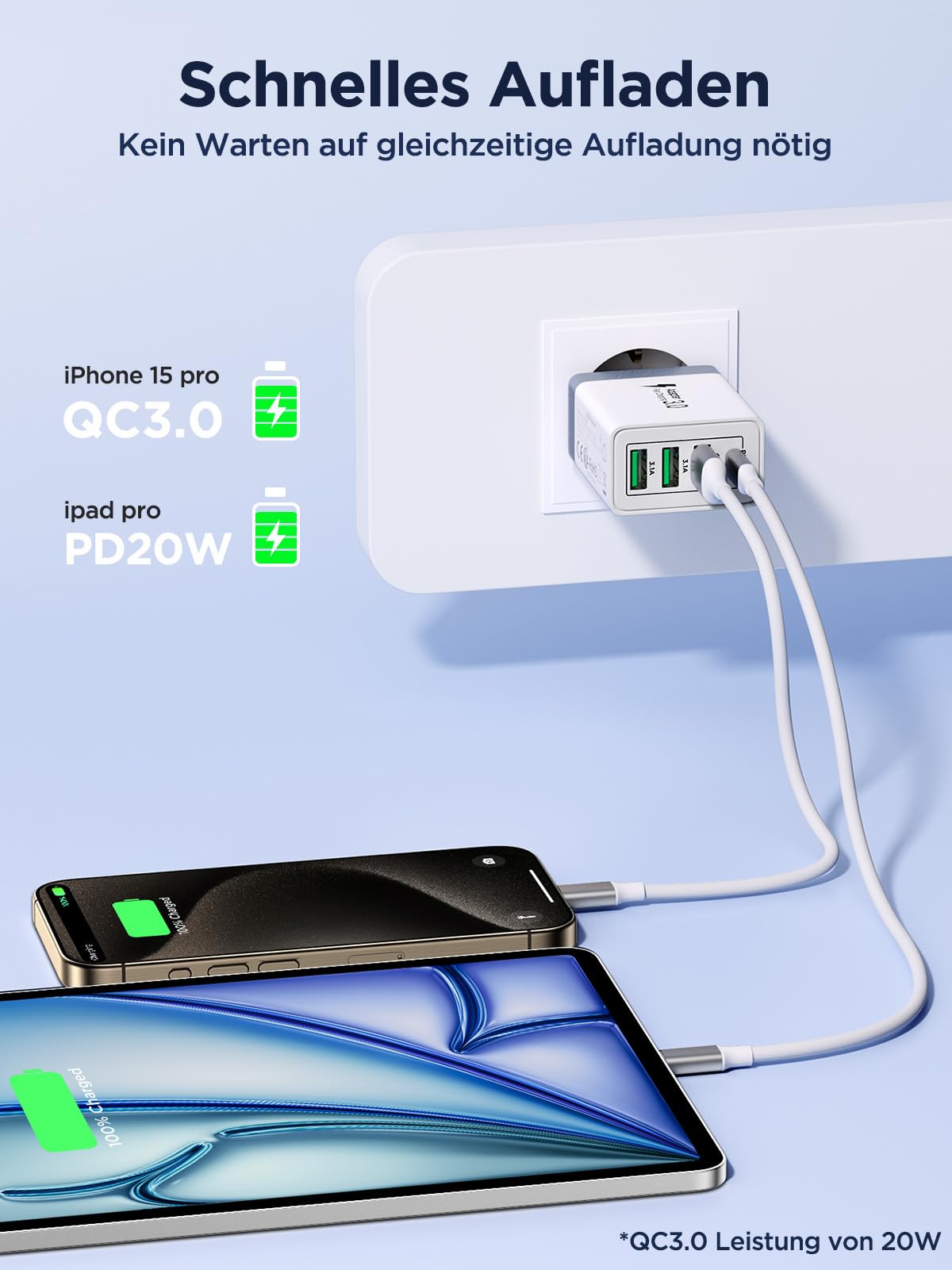 TOOQ USB-C Multiport Wandladegerät 20W – Mit PD & QC, Kompatibel Für Huawei, Xiaomi & Mehr – Schwarz