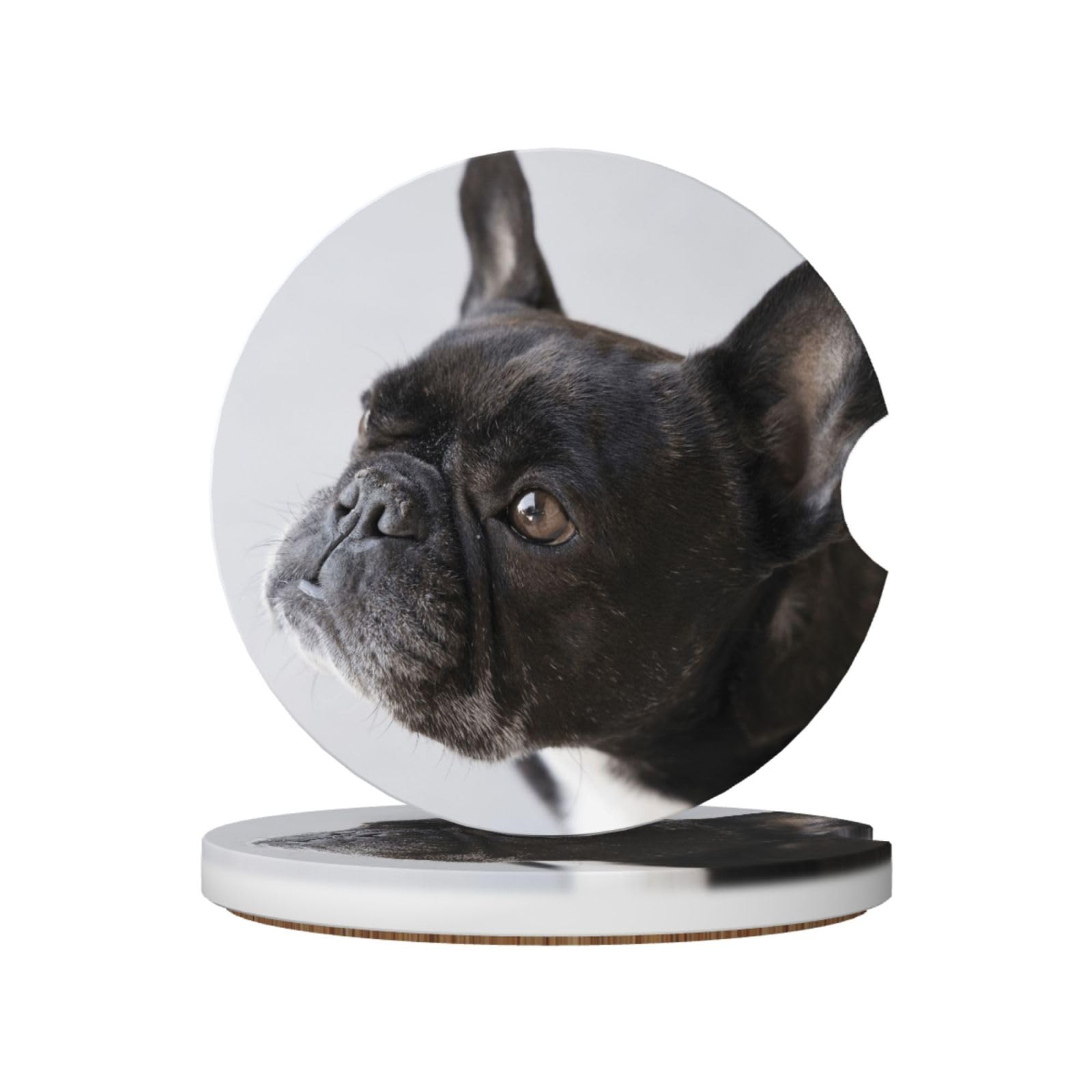 Sweet Pet Cute Black French Bulldog Puppy, Car Cup Holder Coasters 2 Pack, Absorbent Ceramic Car Coasters with Non Slip Cork Base