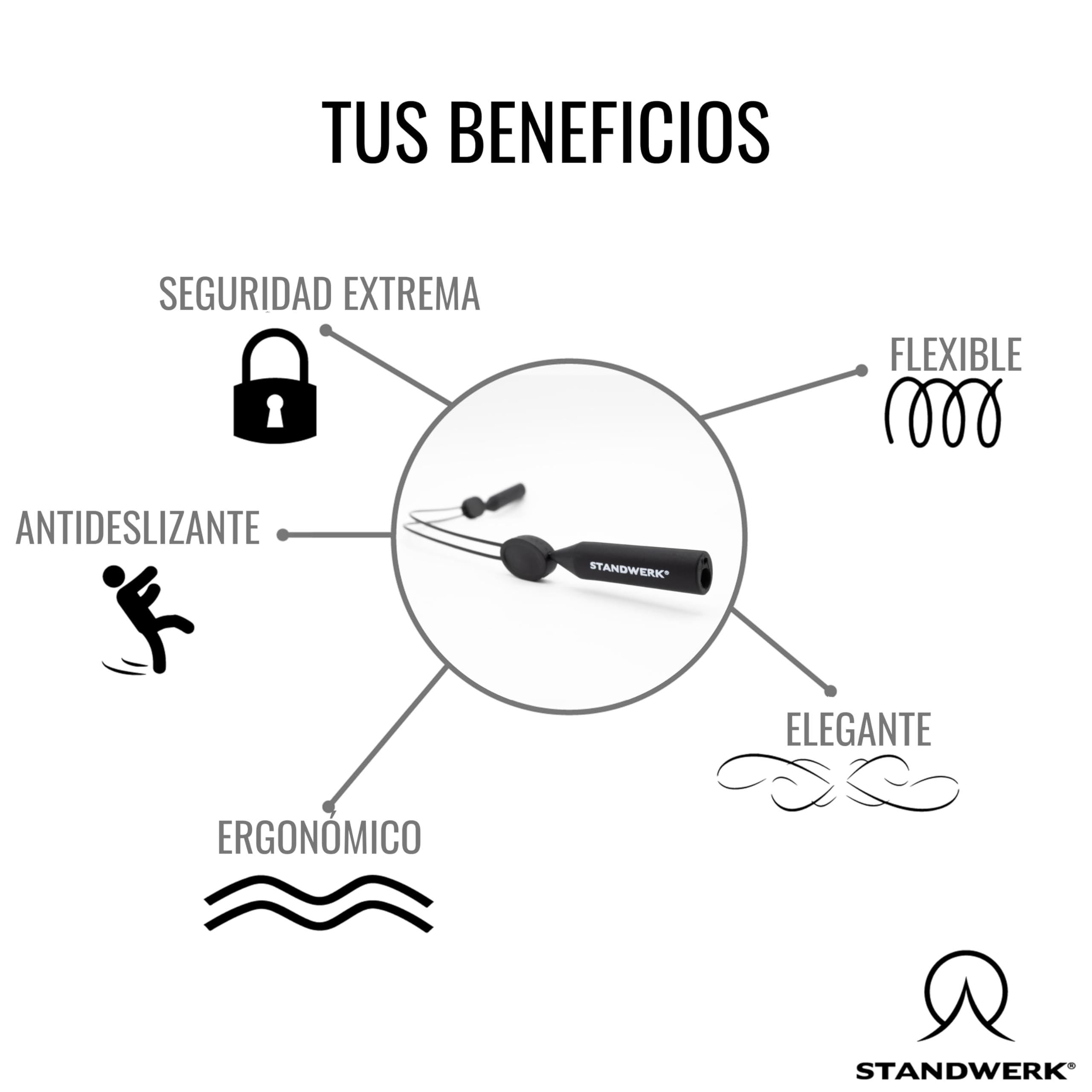 STANDWERK® Correa para gafas – Correa de gafas deportiva extremadamente fiable para mujeres, niños, hombres – Soporte de gafas adecuado para deportes y ocio – Resistente al agua, flexible