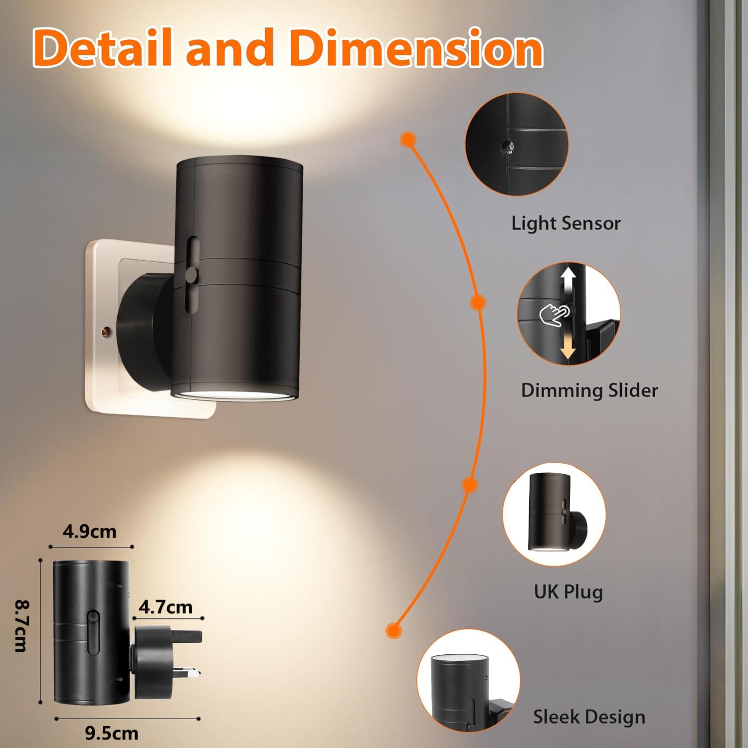 LED Night Light Plug in Wall, 2 Pack Modern Night Light with Dusk to Dawn Sensor, Adjustable Brightness 0-80LM, 3000K Warm White Dimmable Night Lights for Hallway Bedroom Stair Bathroom Toddler - Image 2