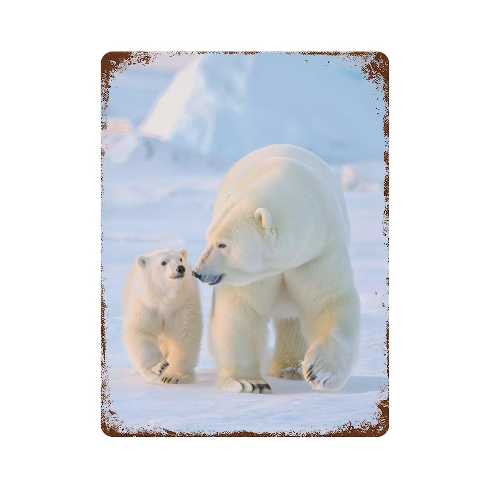 Polar Bear Family in Arctic Aged Metal Wall Plaque 15.7"x11.8", Classic Wall Plaque for Garage, Pub Or Kitchen