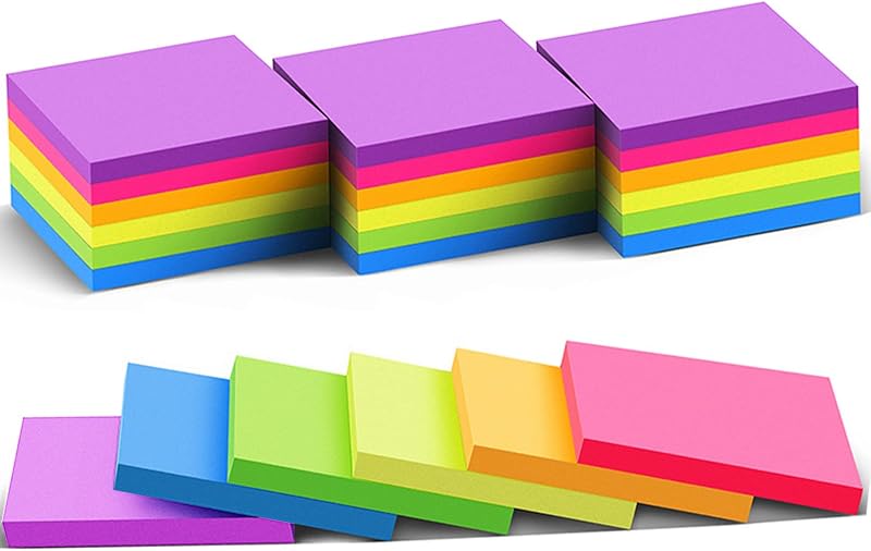 (Paquete de 24) Notas adhesivas de 3x3 en Post Bright Stickies Blocs de notas coloridos | Poder súper adhesivo, adhesivo fuerte, 74 hojas/bloc