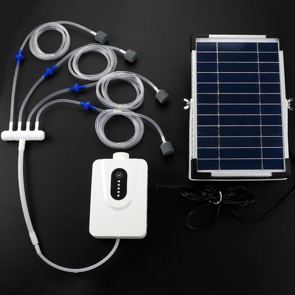 6 W 6 V Ossigenatore solare acquario pompa ad aria con batteria 6000 mAh, doppia ricarica solare e USB, funzionamento silenzioso per laghetti di pesci e acquario aerazione fino a