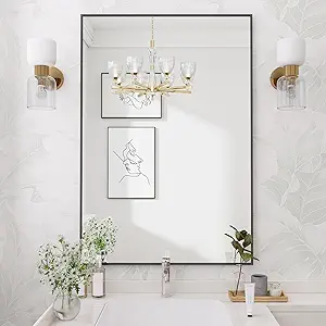 Koonmi Black Rectangle Wall Mirror, 20x30 Inch Bathroom Mirror, Aluminum Frame Vanity Mirror for Entryway, Living Room, Bedroom Bathroom, Hangs Horizontally or Vertically