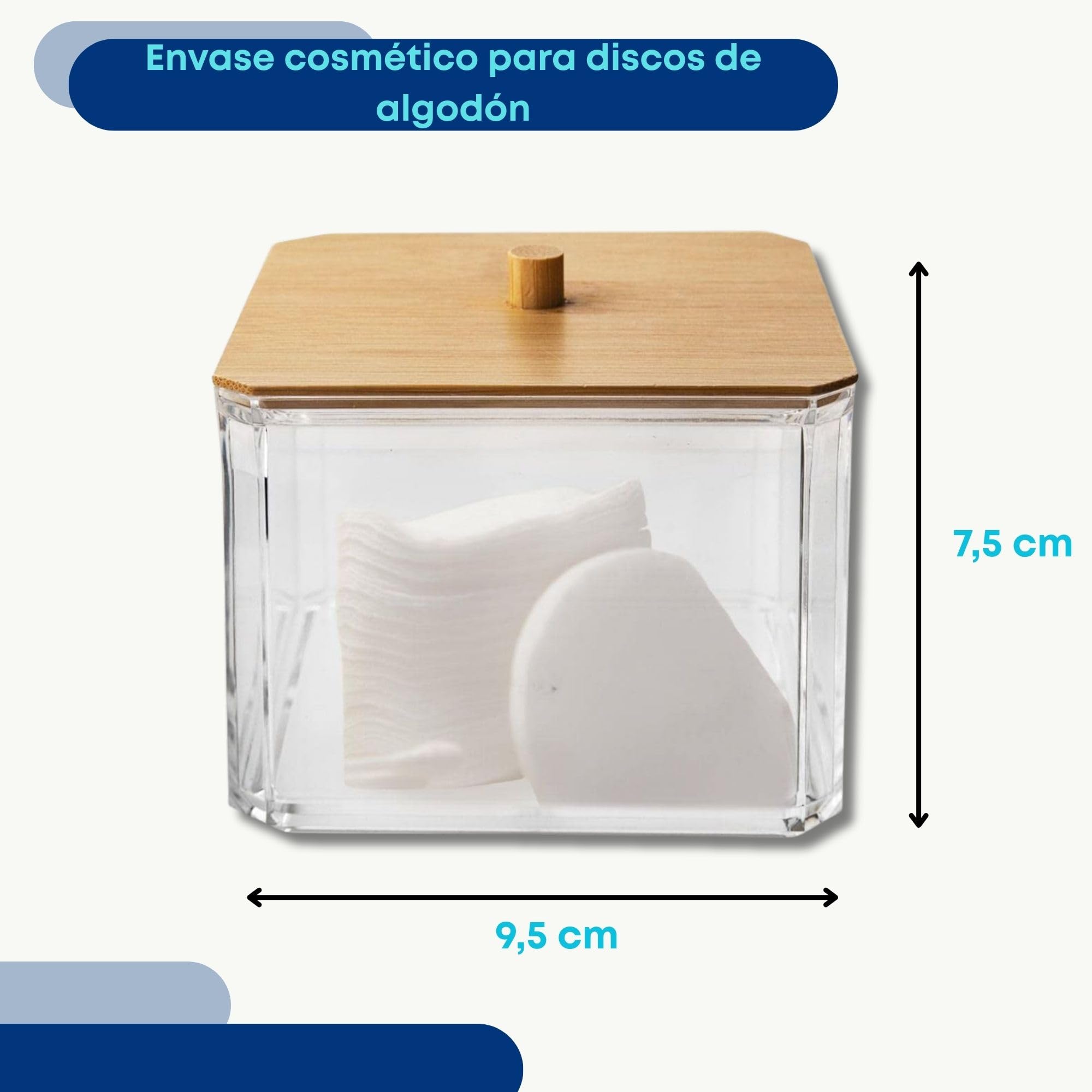 orion group Recipiente para almohadillas de maquillaje, dispensador de almohadillas de algodón, caja de algodón, soporte para almohadillas de algodón, dispensador con tapa de bambú, 127135