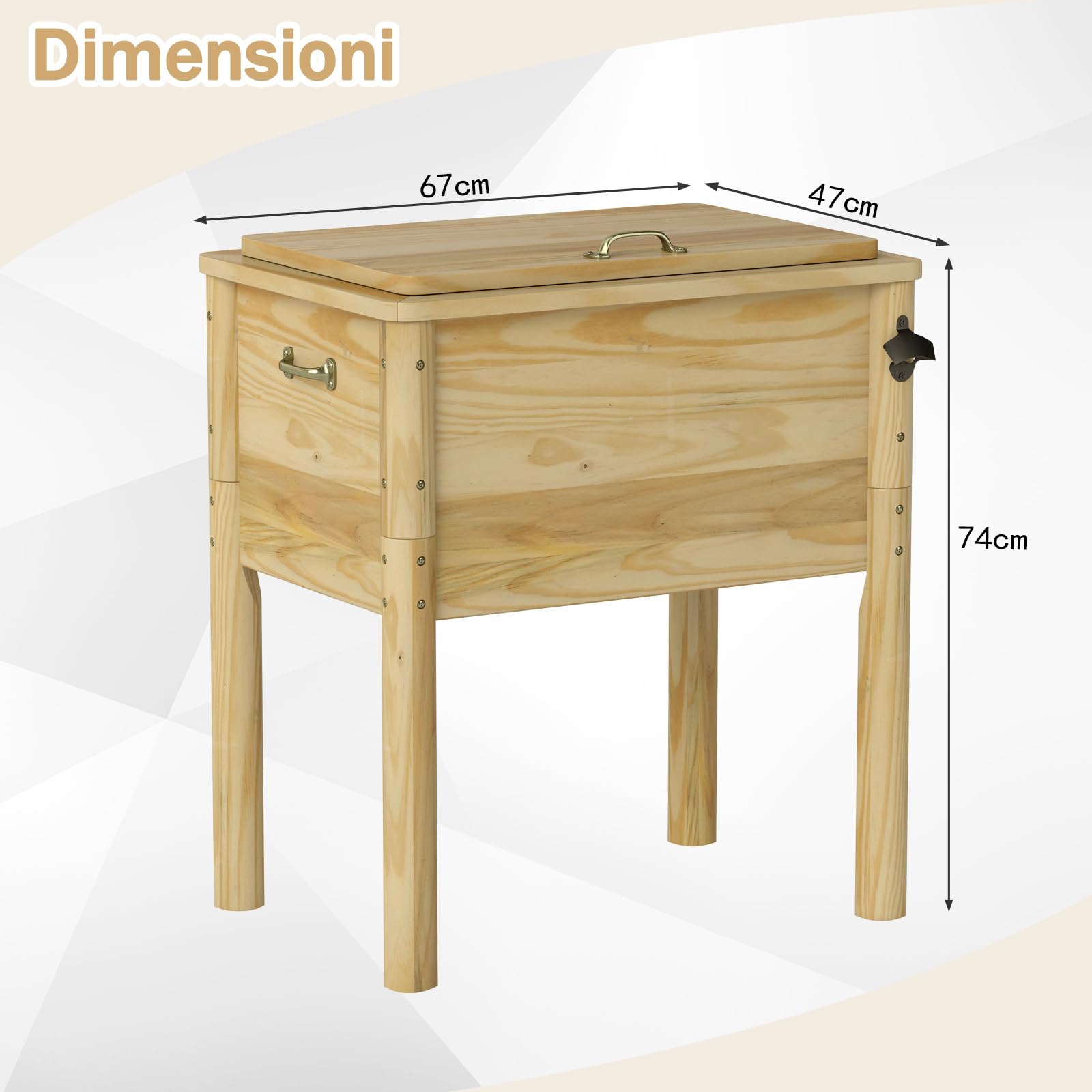 COSTWAY Carrello Porta Ghiaccio su Ruote 67 x 47 x 74 cm, Carrello Refrigerante da 51 L con 3 Maniglie e Apribottiglie, Frigorifero Portavivande da Esterno con Tappo di Drenaggio per Giardino