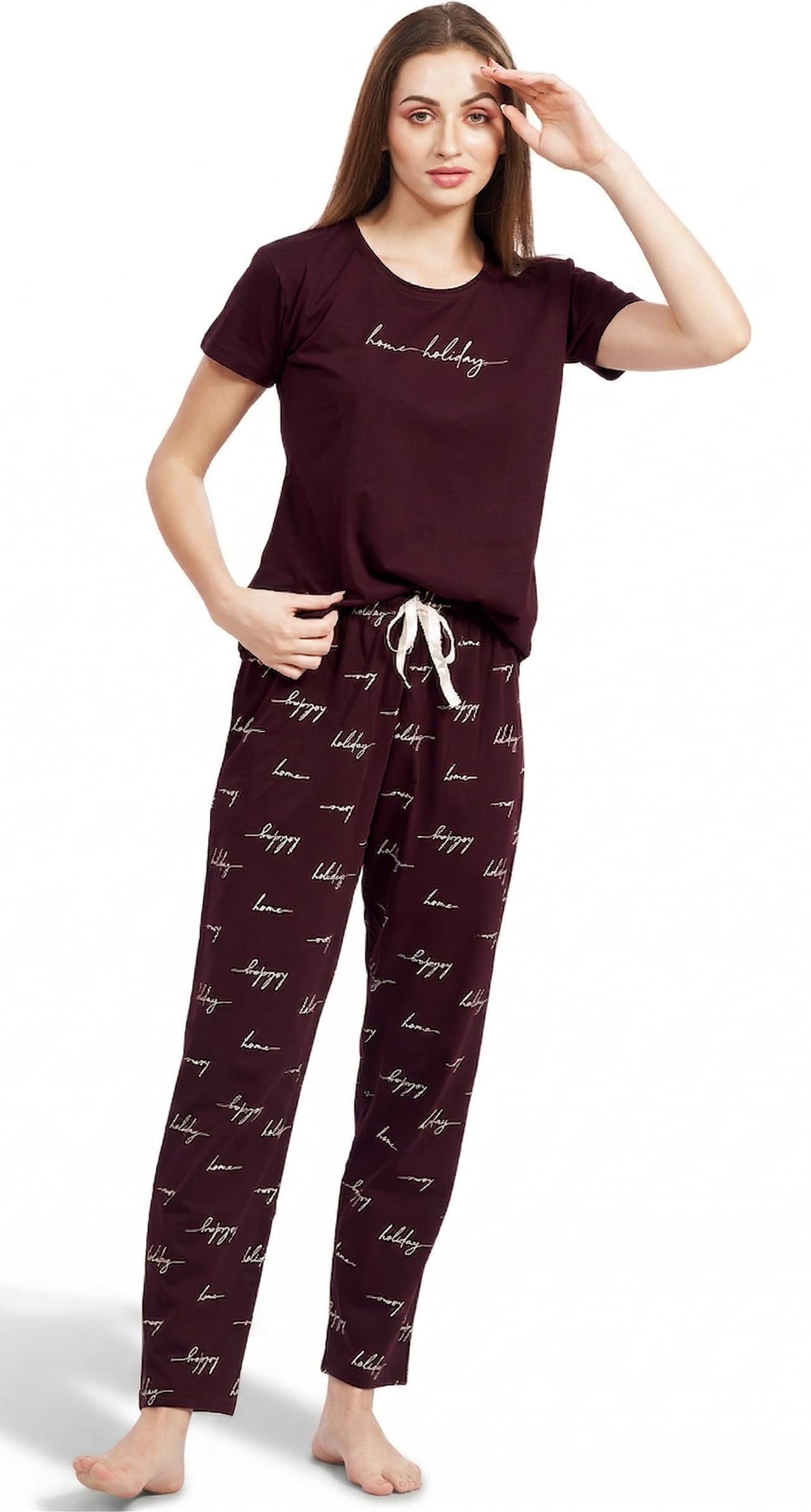 pastel clip Night Suit for Women – 100% Breathable Cotton Night Dress for Woman – Comfortable 2-Piece Top and Pajama Set - 3007-BL-S-picture-30