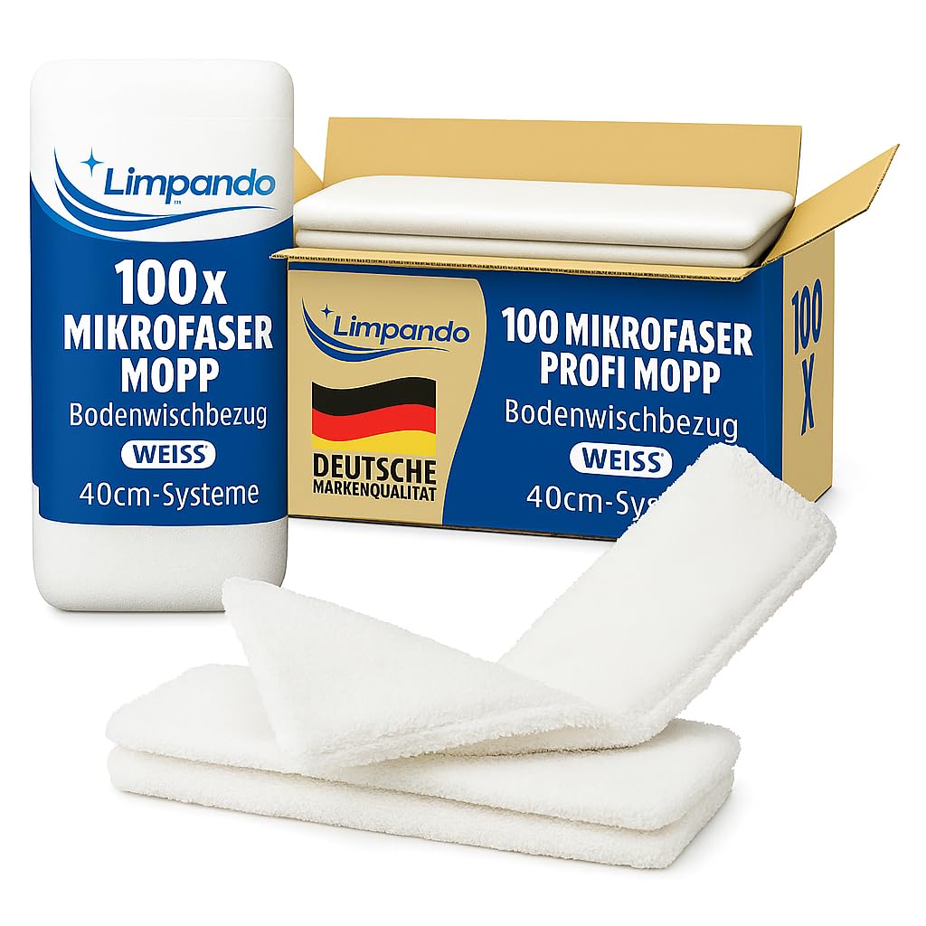 100x Premium Microfasermöppe für Haushalt und Gewerbe | Wischbezüge für 40cm Mopphalter | Taschenbezüge für professionelle Reinigung | bis 90 Grad und für Trockner