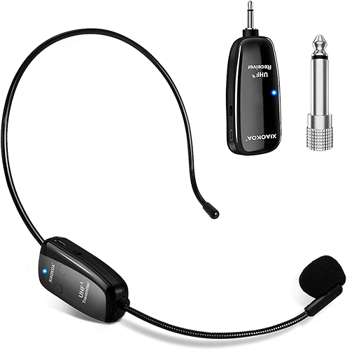 Microfone Sem Fio, Microfone Wireless UHF, Transmissão Sem Fio de 50 m, Faixa de Cabeça e Portátil 2 em 1, para Guia Turístico/Ensino/Discurso