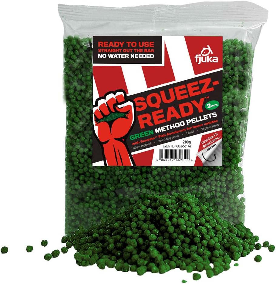 Fjuka Green Squeez-Ready Method Pellet 200g | Ready-prepped 2mms | Carp, F1s, tench, bream
