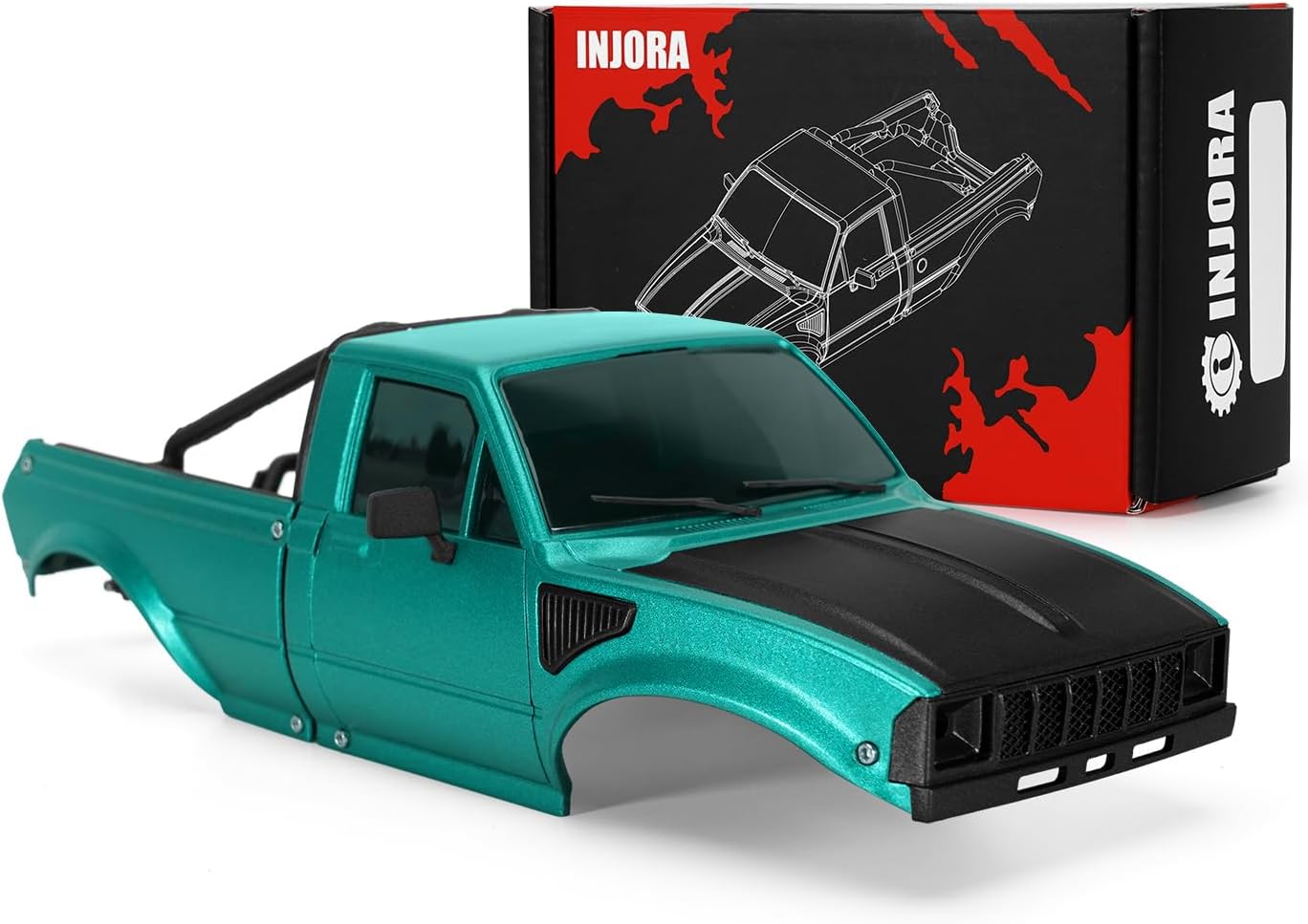 INJORA IR60-24 Pickup Hard Body Shell with Bed Rack for 1/24 RC Crawler Axial SCX24 C10 Bronco Wrangler Base Camp 4Runner(Green)