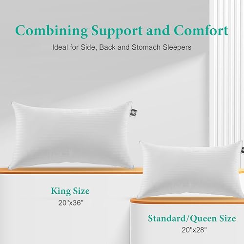 Miniatura 7 de APSMILE Almohada de plumas 2 en 1 para dormir, tamaño King, suave y media, ajustable, para dormir de estómago, de espalda o de lado, 20 x 36 pulgadas