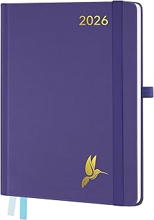 Agenda 2026 Semainier A5 21,3 x 14,6 cm - Vertical Weekly Planner, D'Jan 2026 à Déc 2026-12 Mois avec Couverture Rigide en Cuir PU,Pourpre