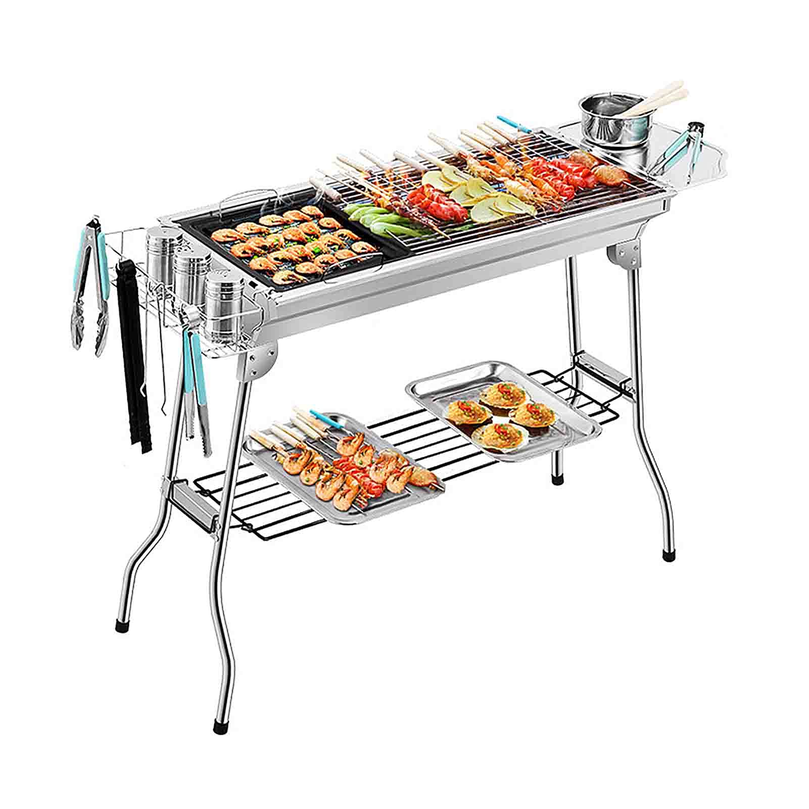 Barbecue au charbon de bois en acier inoxydable léger avec rangement