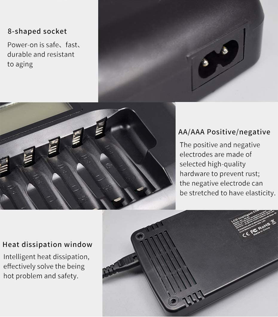 CITYORK Chargeur de batterie universel LCD à 12 baies pour piles rechargeables AA AAA NIMH NICD et piles au lithium rechargeables 18650 18490 17670 17500 16340 (batterie non incluse)