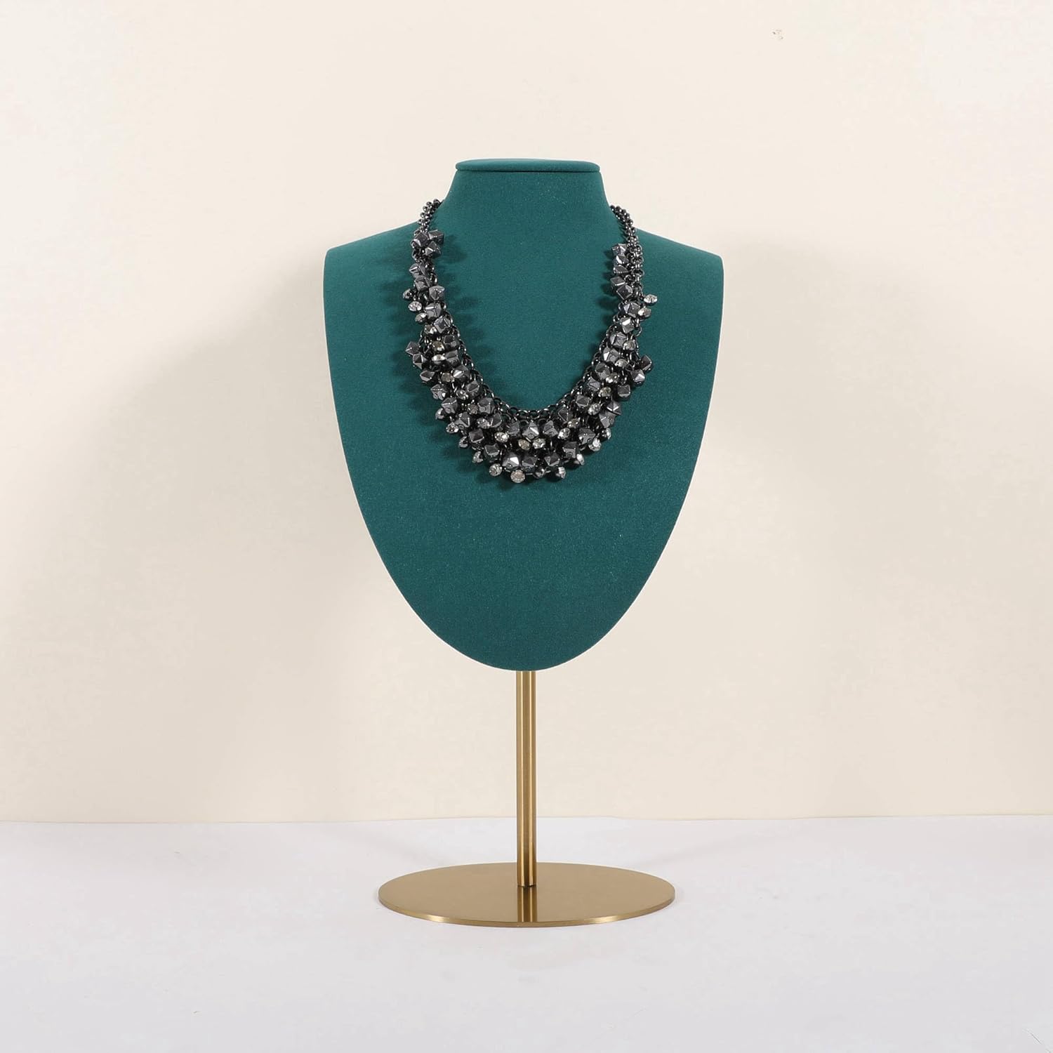 GemeShou 女性用ネックレスバストホルダー ベルベット吊り収納具 小型マネキン 金属製展示スタンド 販売用【グリーン･ラージ】