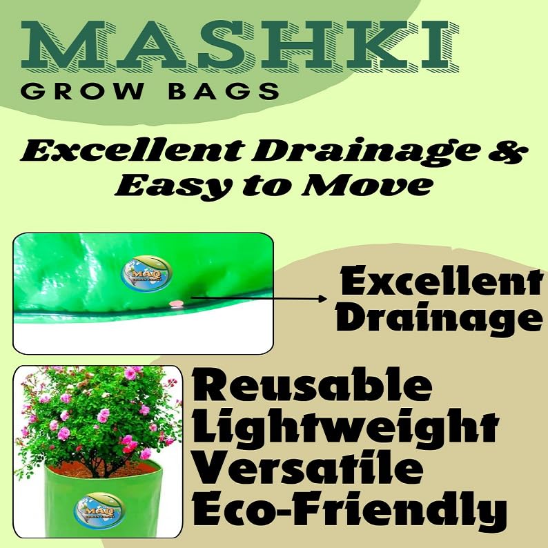 Image of MASHKI HDPE Grow Bags for Home, Terrace & Balcony Gardening - Big Size Vegetable Plant Grow Bags (15x15, 18 inchx18 inch & 24 inchx24 inch - Heavy Duty, UV Stabilized) (5, 15x15 Inches)