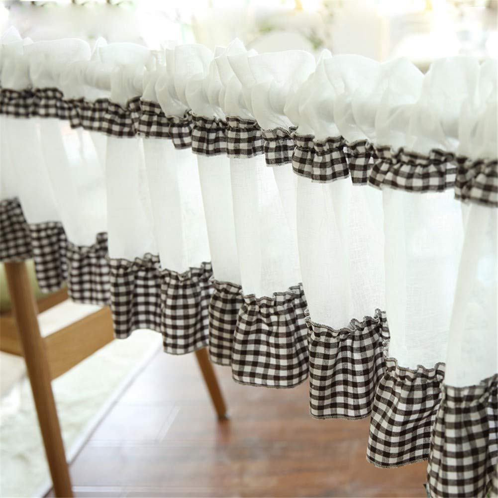 Cortinas translúcidas de estilo nórdico para café y ventanas cortas, diseño gingham blanco