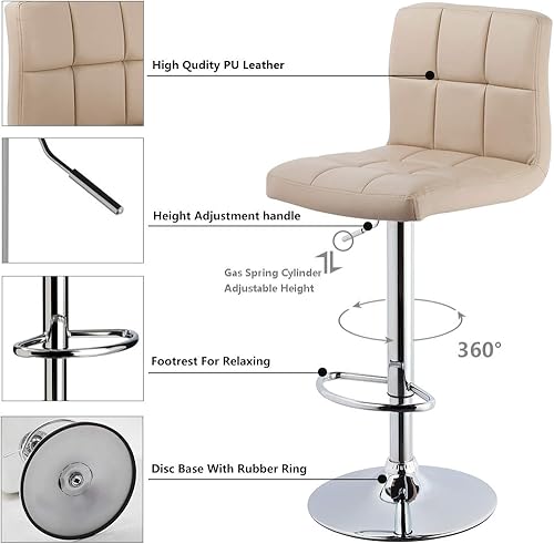 Miniatura 4 de DUHOME Taburete de bar WY-451 giratorio ajustable con respaldo juego de 2 taburetes de bar (capuchino)