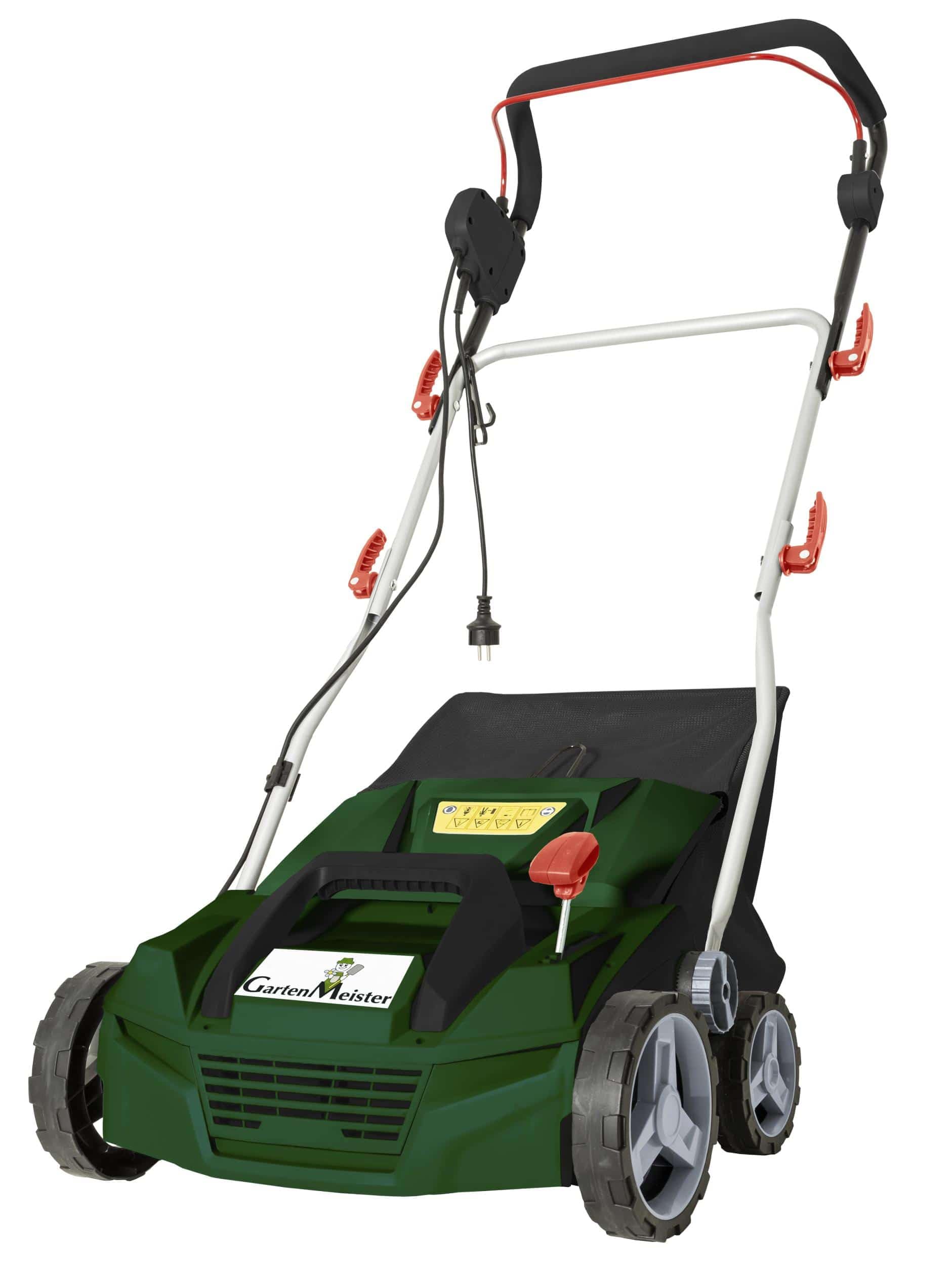 Elektryczny Wertykulator Aerator Gmevl 1800 1800W 38cm Regulacja Głębokości -12/+5mm Wymienne Walce Worek 40L Składany Uchwyt Zielony/Czerwony