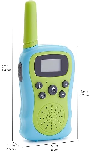 Miniatura 5 de Amazon Basics Walkie Talkie - Juego de 2 walkie talkie para niños, para acampar o juguetes de cumpleaños, verde y azul
