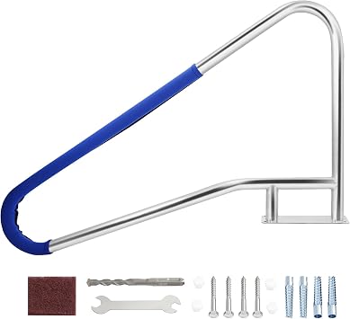 Pool Handrail 57"x35" Swimming Pool Stair Rail 304 Stainless Steel with Grip Cover, 385lbs Load Capacity, Quick Mount Accessories
